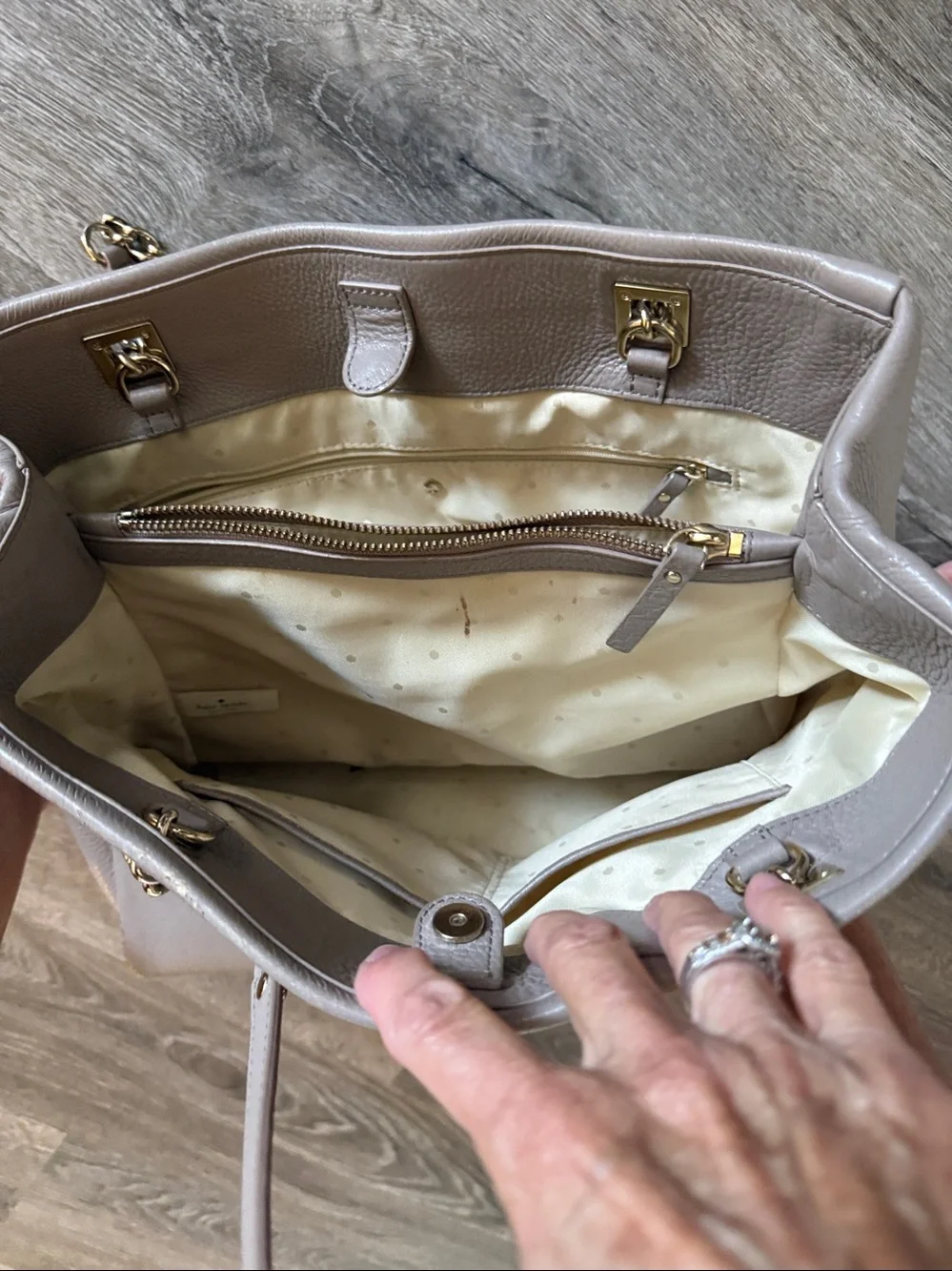 Kate Spade Taupe Leather Chain-Handle Women's Tote. Good condition.